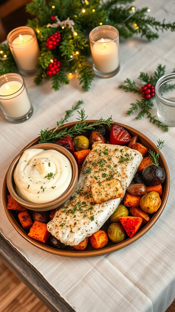 herb crusted cod with vegetables