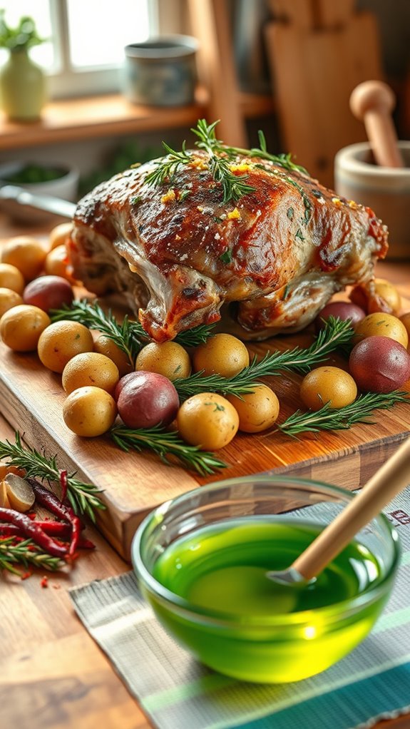 herb marinated roasted lamb leg