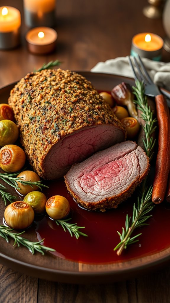 juicy herb crusted tenderloin resting