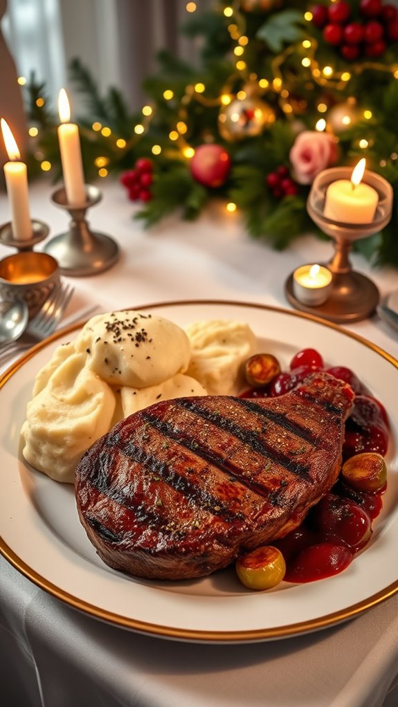 luxurious steak and mashed potatoes