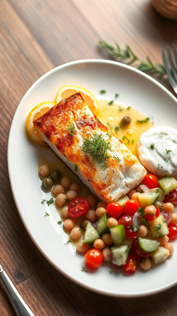 mediterranean halibut chickpea salad