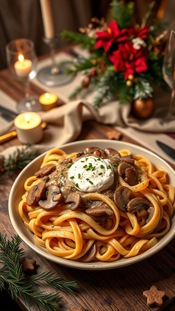 mushroom stroganoff with wine