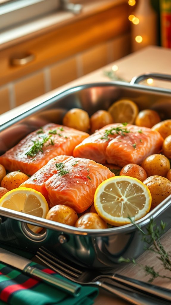 one pan salmon potato bake