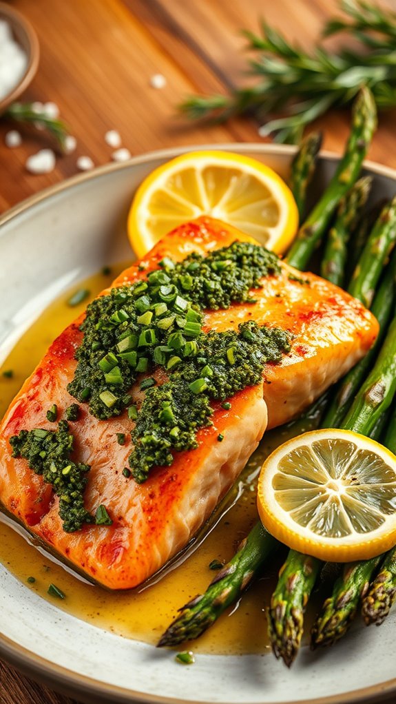 pesto salmon with asparagus