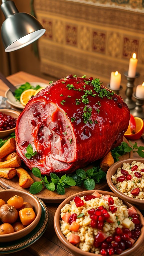 pomegranate glazed holiday ham