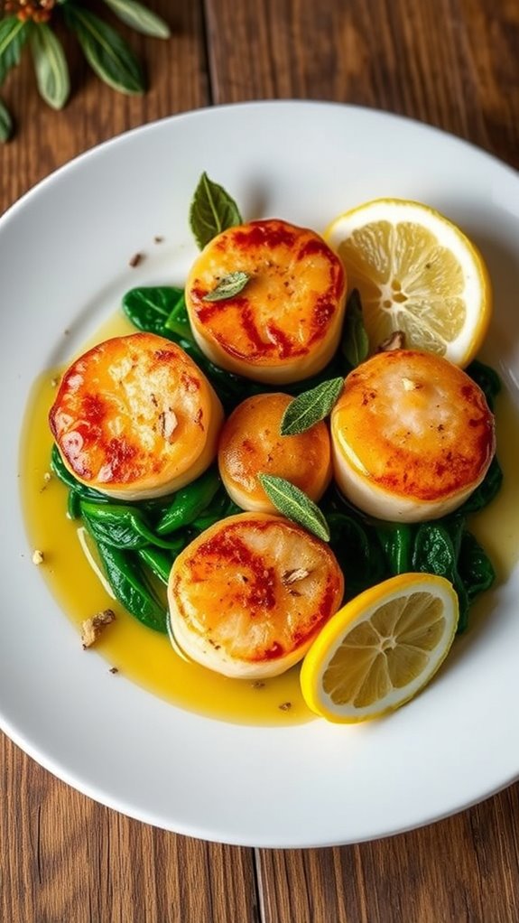 seared scallops with spinach
