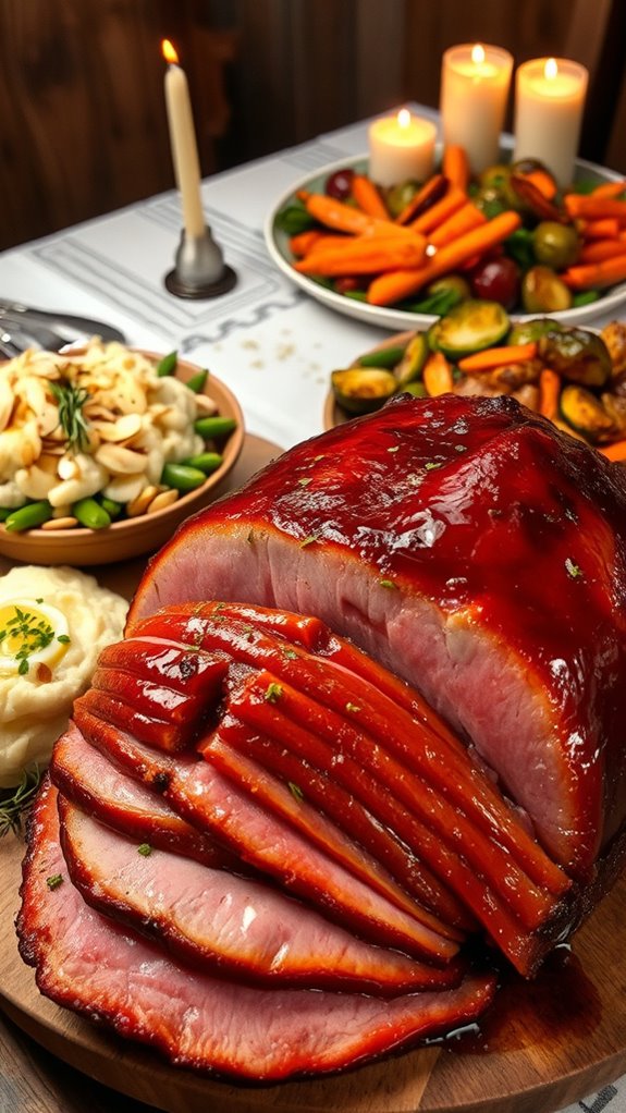 smoked ham with garlic mashed potatoes