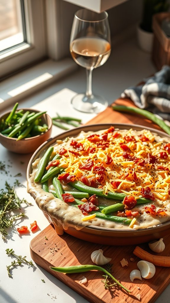 smoky cheddar bacon green beans