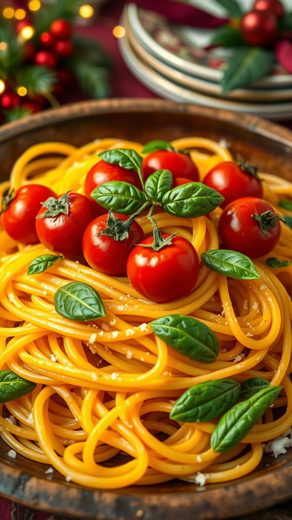 tossing roasted tomato pasta