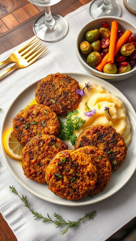 vegan patties with holiday sides