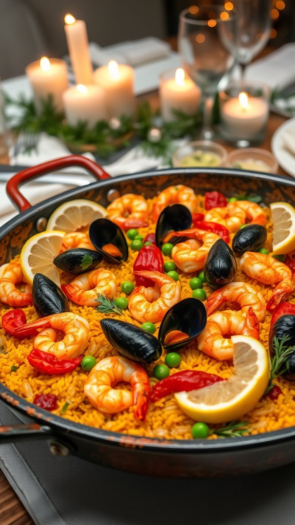 vibrant chorizo seafood paella