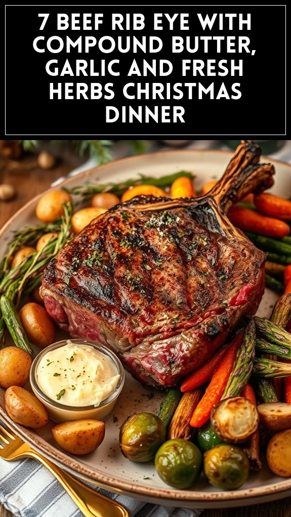 7 Beef Rib Eye With Compound Butter, Garlic and Fresh Herbs Christmas Dinner
