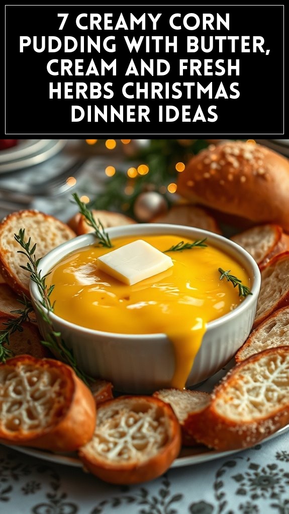 7 Creamy Corn Pudding With Butter, Cream and Fresh Herbs Christmas Dinner Ideas
