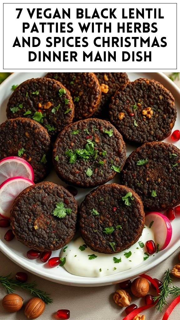 7 Vegan Black Lentil Patties With Herbs and Spices Christmas Dinner Main Dish