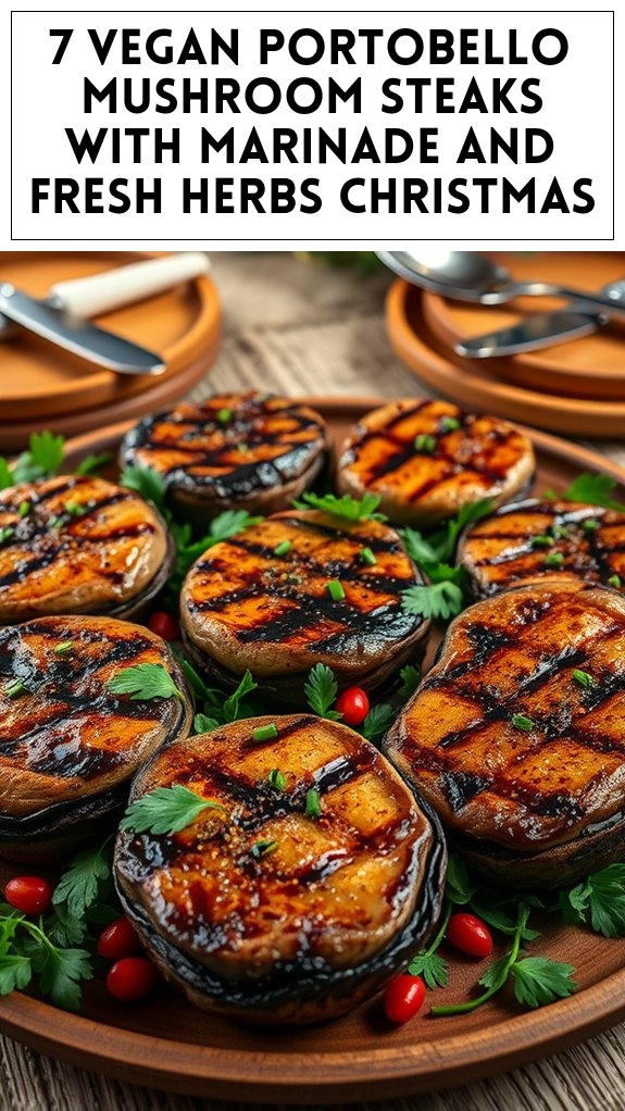 7 Vegan Portobello Mushroom Steaks With Marinade and Fresh Herbs Christmas