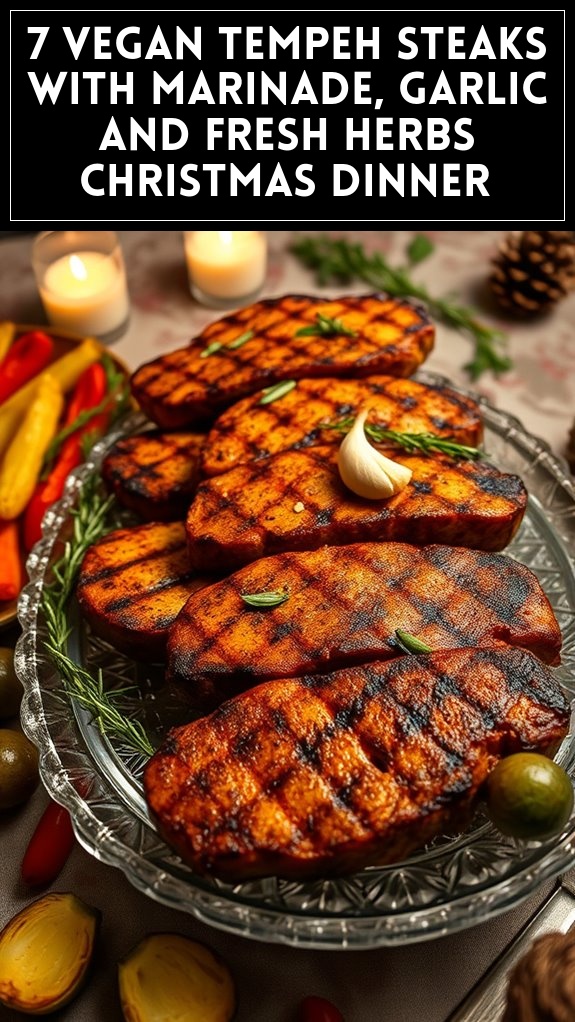 7 Vegan Tempeh Steaks With Marinade, Garlic and Fresh Herbs Christmas Dinner